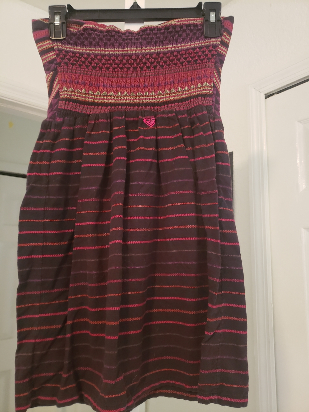 Vintage Roxy Striped Strapless Sundress with Embroidered Bodice - Black & Pink - Picture 2 of 2
